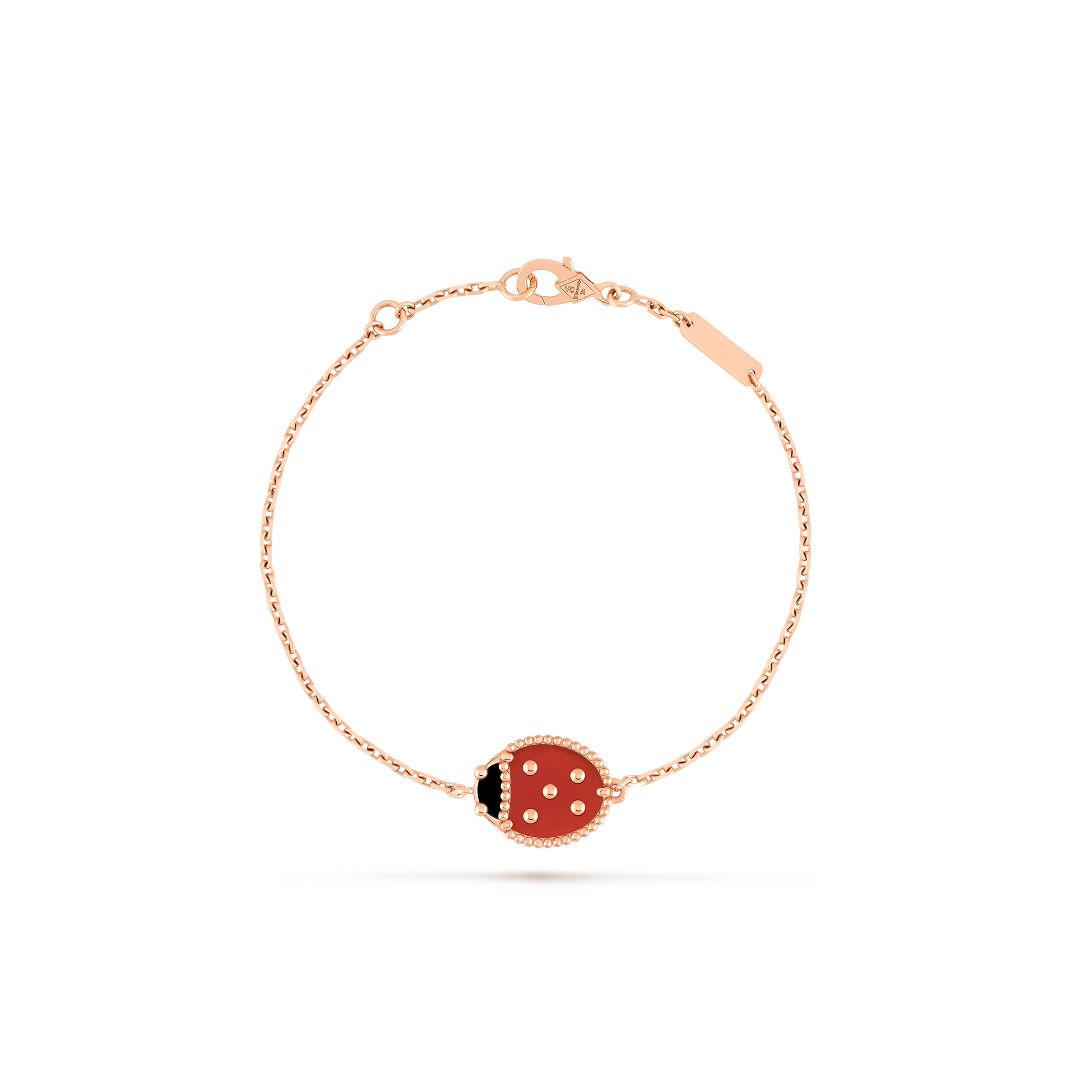 VAN CLEEF ARPELS LUCKY SPRING BRACELET, CLOSED WINGS LADYBUG - ROSE GOLD, CARNELIAN, ONYX  VCARP7R000